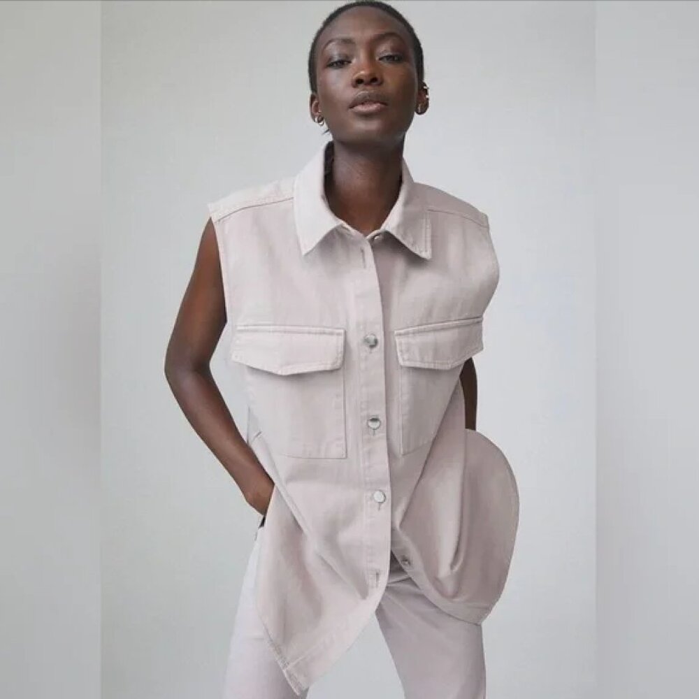 H&M Oversized denim vest jacket | Dusty Mauve, Size Small